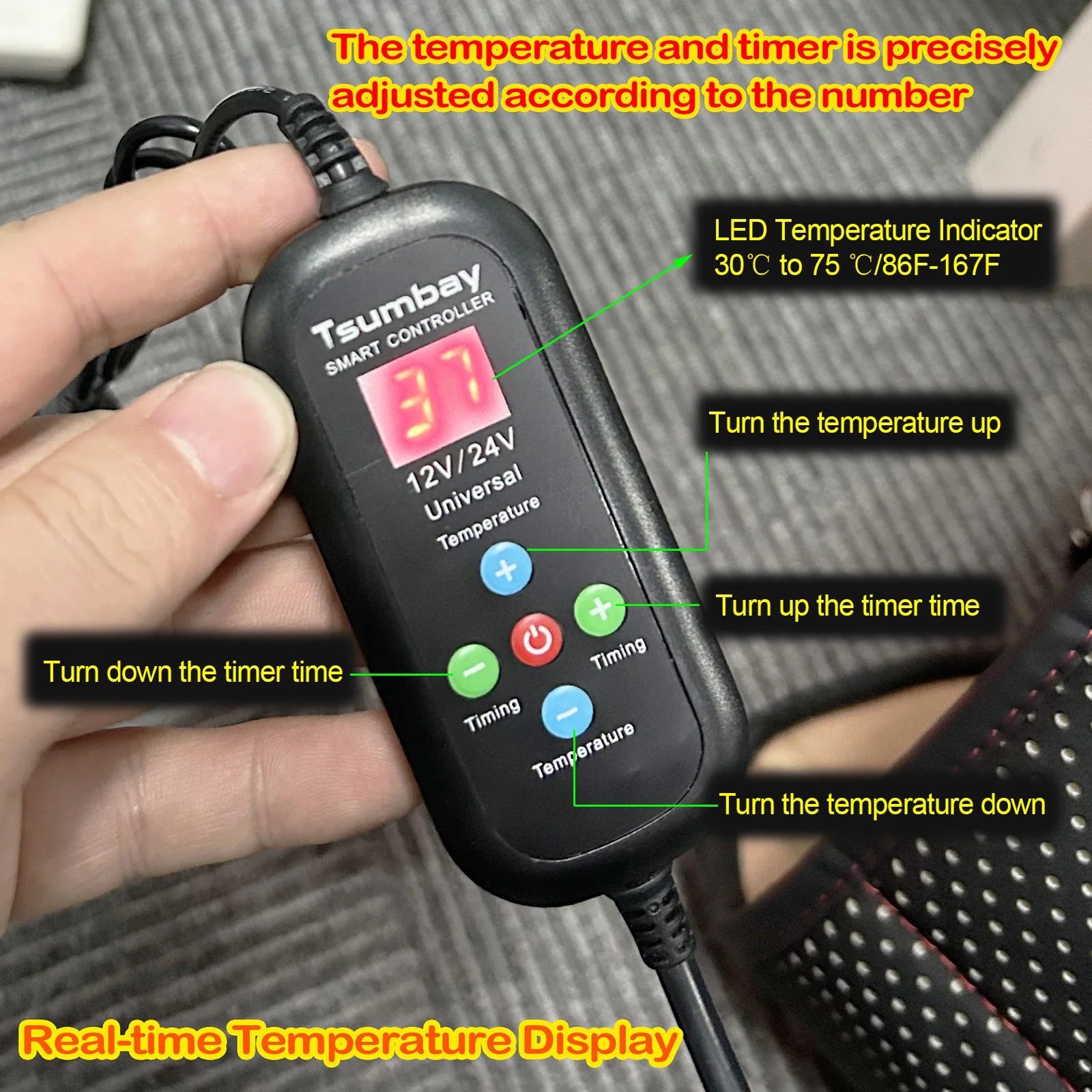 PU Leather Heated Car Seat Cover Cushion W/ Integrated Remote 12V 24V Universal Heater Warmer Cold Winter Pad Black Protector