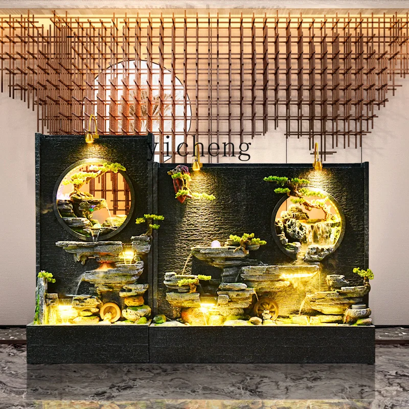 

TWR landscape water curtain wall flowing water ornament atomized fish pond tea room display floor decoration