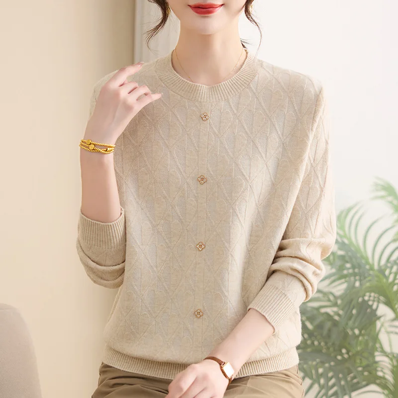 Primavera outono camisola de lã para mulher blusa manga longa blusas e jumpers elegante mãe pulôver topos roupas femininas