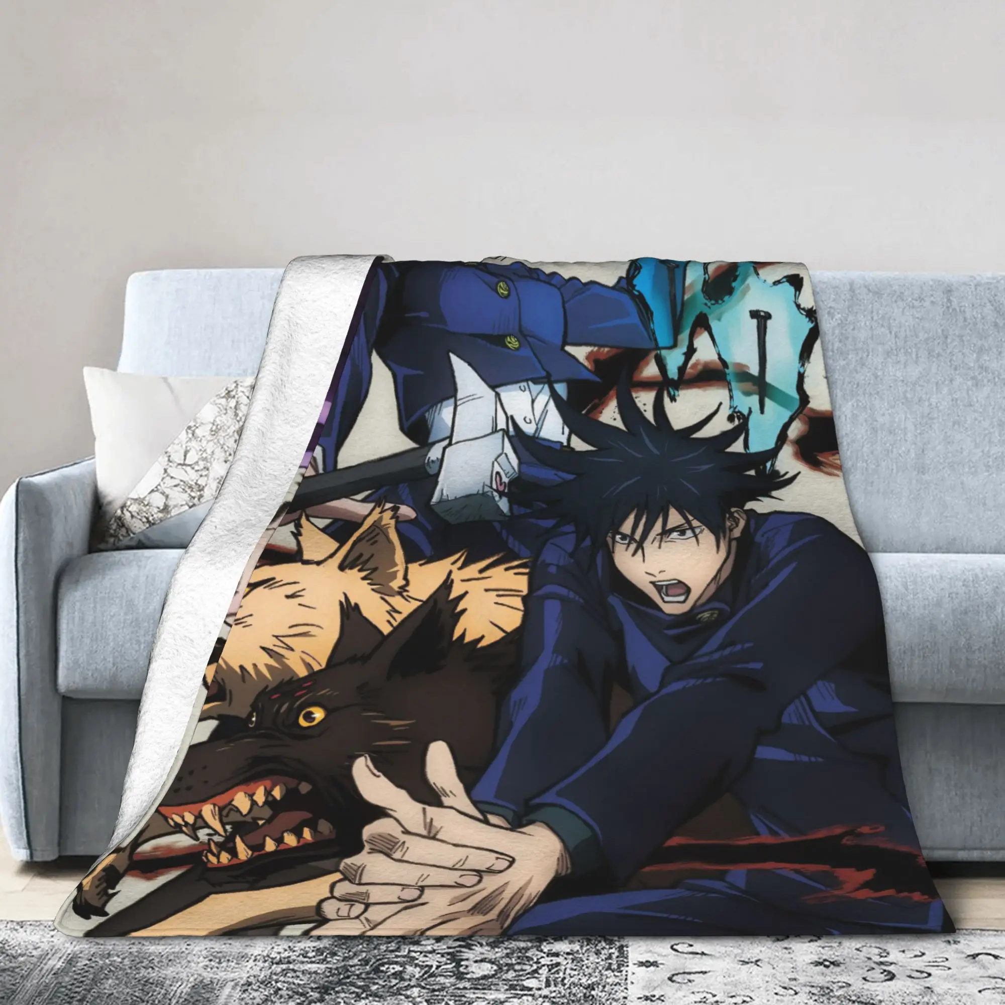 Jujutsu Kaisen Anime Blanket Flannel Decoration Megumi Fushiguro Multi-function Warm Throw Blankets for Sofa Bedroom Rug Piece