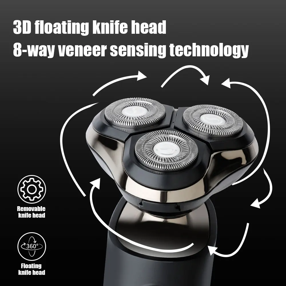 Novo barbeador elétrico inteligente lcd display digital três cabeças flutuante navalha usb recarregável lavagem multi-função faca de barba