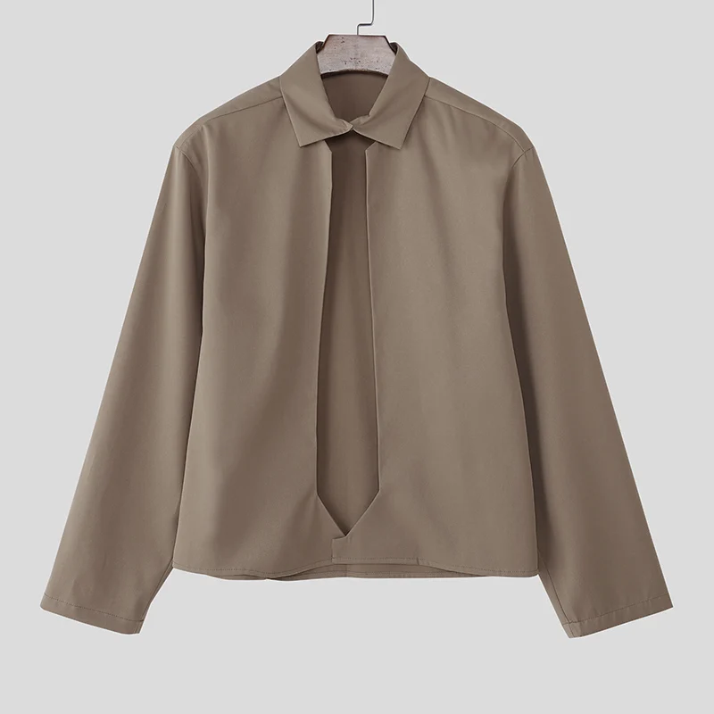 

INCERUN Men Shirt Lapel Long Sleeve Patchwork Casual Male Tops With Tie Streetwear Shirts 2025 Korean Style Fashion Men Clothing