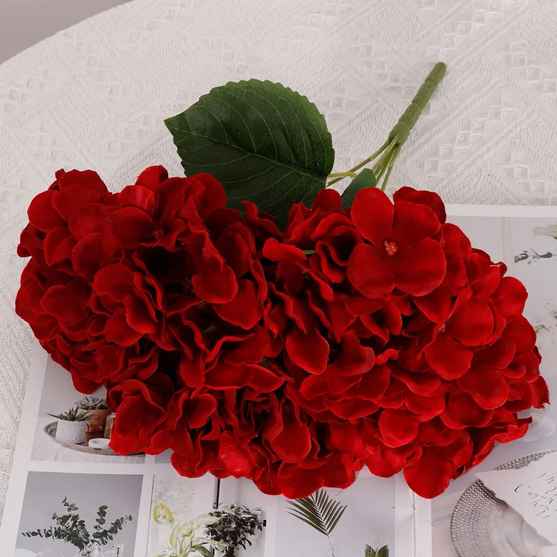 NEU 5 Köpfe große rote Hortensien Seidenblumen Hortensien künstliche Blumen gefälschter Blumenstrauß Blumenarrangements für Zuhause Hochzeitsdekoration – Detail 10