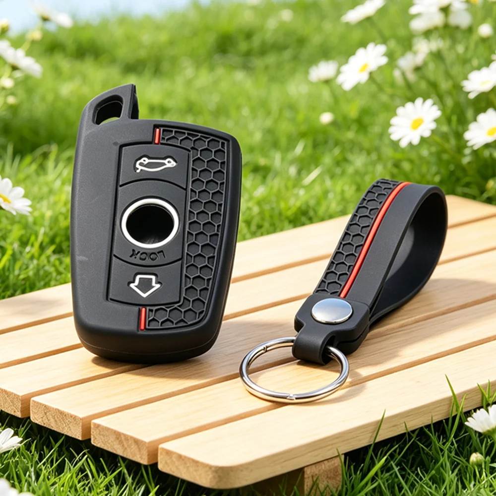 M‑Color Honeycomb Silicone Fob Protector With Keychain for BMW E60 E61 E70 E81 E87 E90 E91 E92 X1 X3 X5 1 3 5 6 Series Z4 Case
