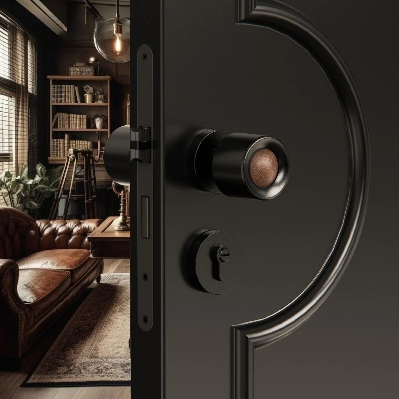 Diannuo simple retro style bedroom door lock indoor household lock silent magnetic walnut split door handle