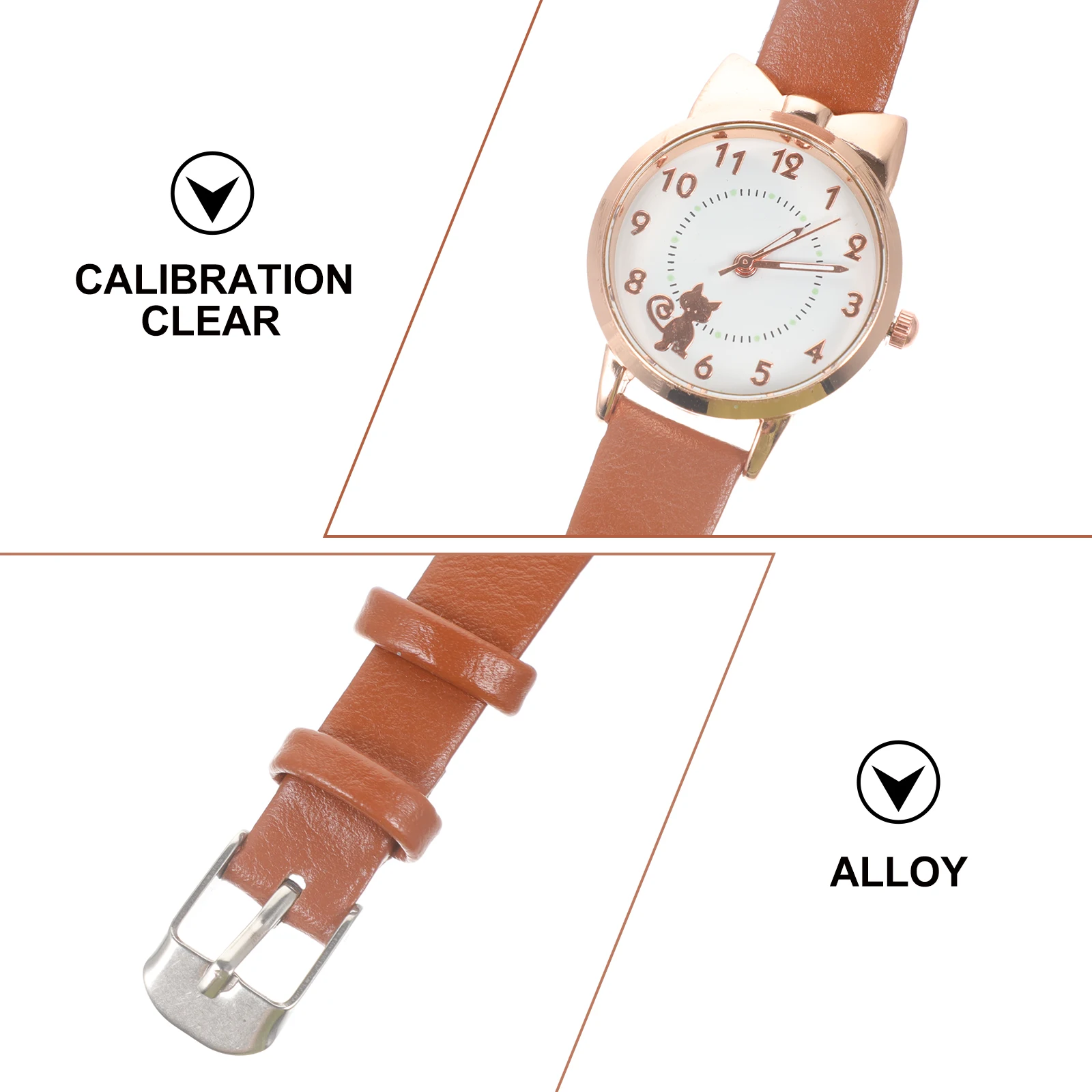 

1pc Kitten Pattern Luminous Student Watches Fashion Girls Quartz Wristwatches Adorable Strap Band For Kids Charming