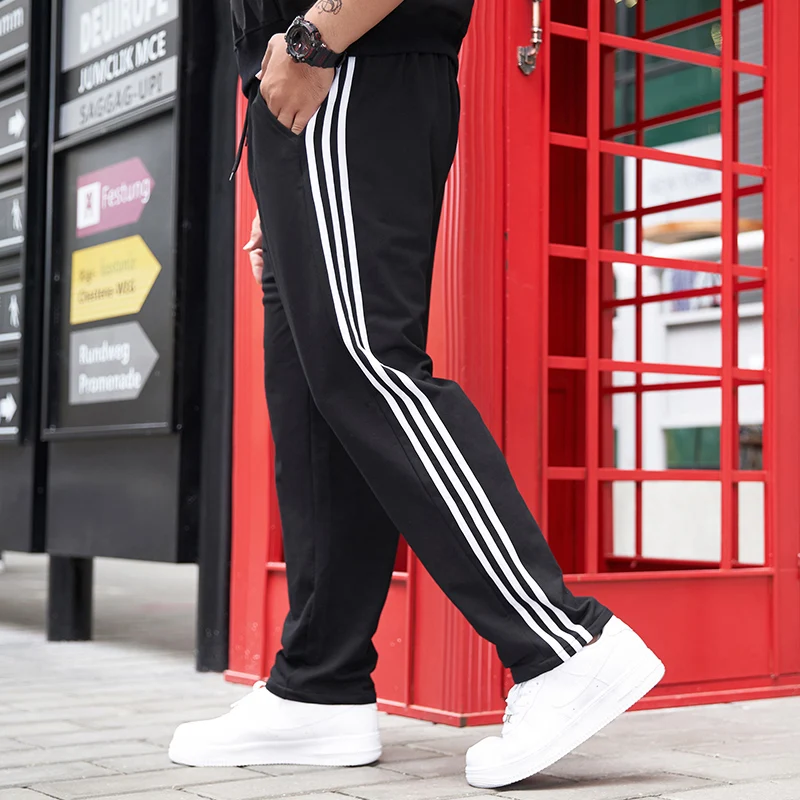 

Свободные спортивные брюки для мужчин, беговая футболка Fitn Bla в полоску, мягкий хлопок, полиэстер, осенняя коллекция, большие размеры