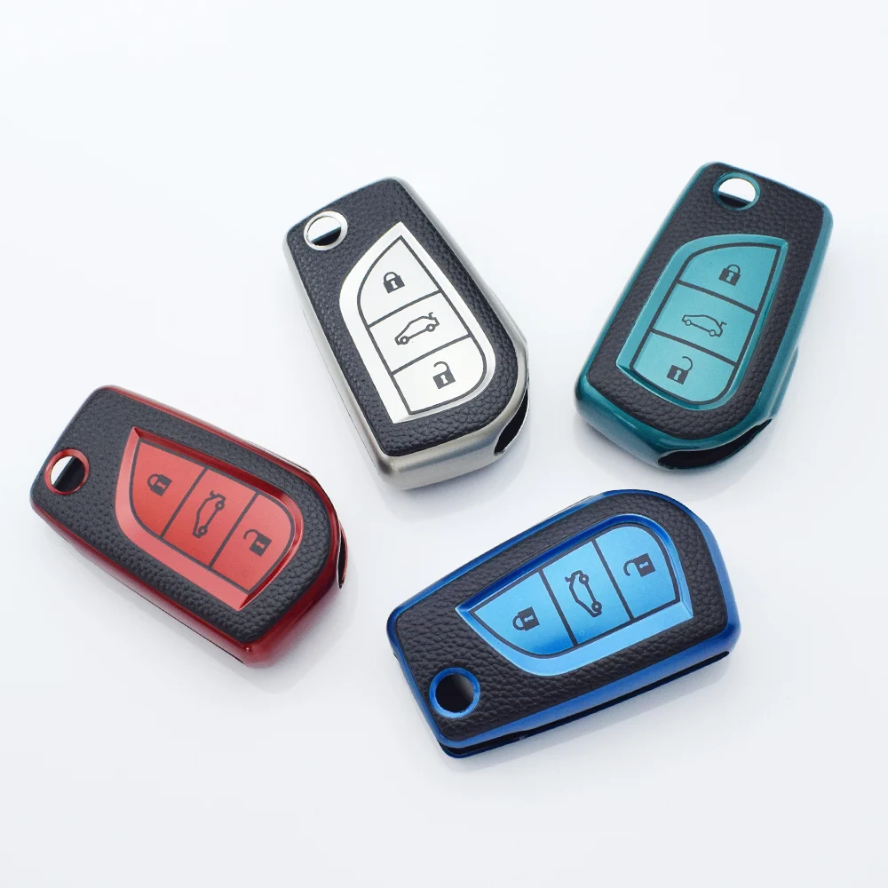 For Toyota Camry RAV4 Forturner Hilux Auris Corolla Avensis Verso Yaris Aygo Scion TC IM TPU Leather Car Remote Key Cover Case view 6