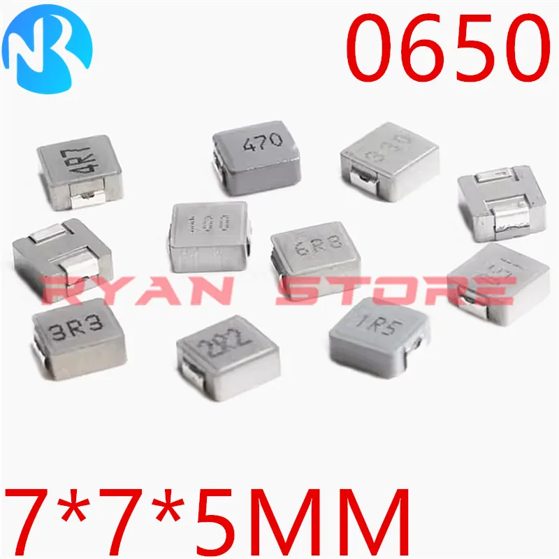 50PCS SMD Molding Choke Power Inductor 0650 1UH 1.5 2.2UH 3.3UH 4.7UH 6.8UH 10UH 15 22 33UH 47UH 68UH 100UH Inductance 7*7*5MM