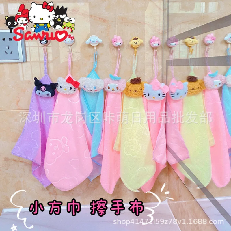 Sanrio Melody Kuromi Hello Kitty Cinnamoroll Pochacco Square Hanging Towel Kitchen Bathroom Household Handkerchief Hand Towel