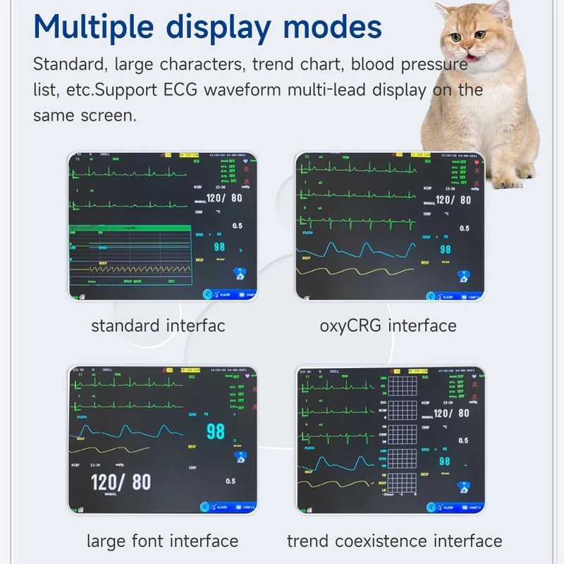 Ranlraka Vital Signs Monitor Multiparameter Patient Small Large Animals Pet Animal Veterinary Monitor for Livestock Dog Cat Pet