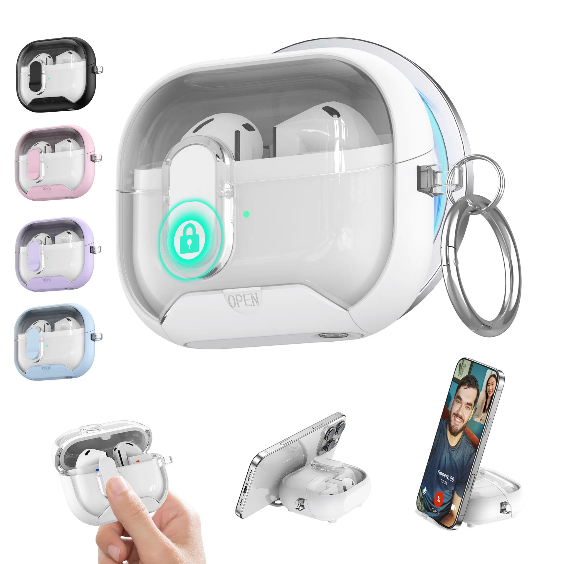 

Защитный чехол с безопасным замком для Galaxy Buds 3 Pro, совместимый с чехлом Samsung Galaxy Buds3 и 3 Pro с подставкой для телефона