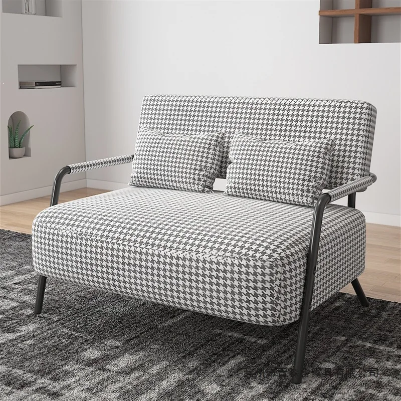 Fabric sofa small apartment modern simple living room, wrought iron simple Nordic light luxury rental room single double