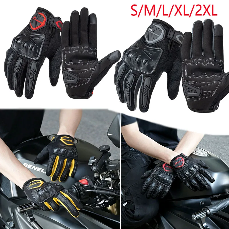 Summer Gloves Motorcycles Men Mesh Breathable Full Finger TouchScreen Palm Cushion Protection Anti Slip Gloves Driving Bicycle