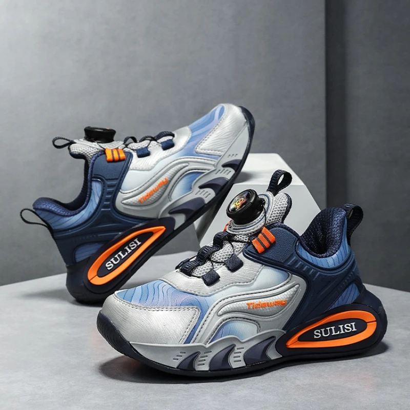 

Children Sports Shoes Outdoor Breathe Anti Slip Tennis Shoes Pu Leather Lightweight Rotating Button Autumn Comfort Running Shoes
