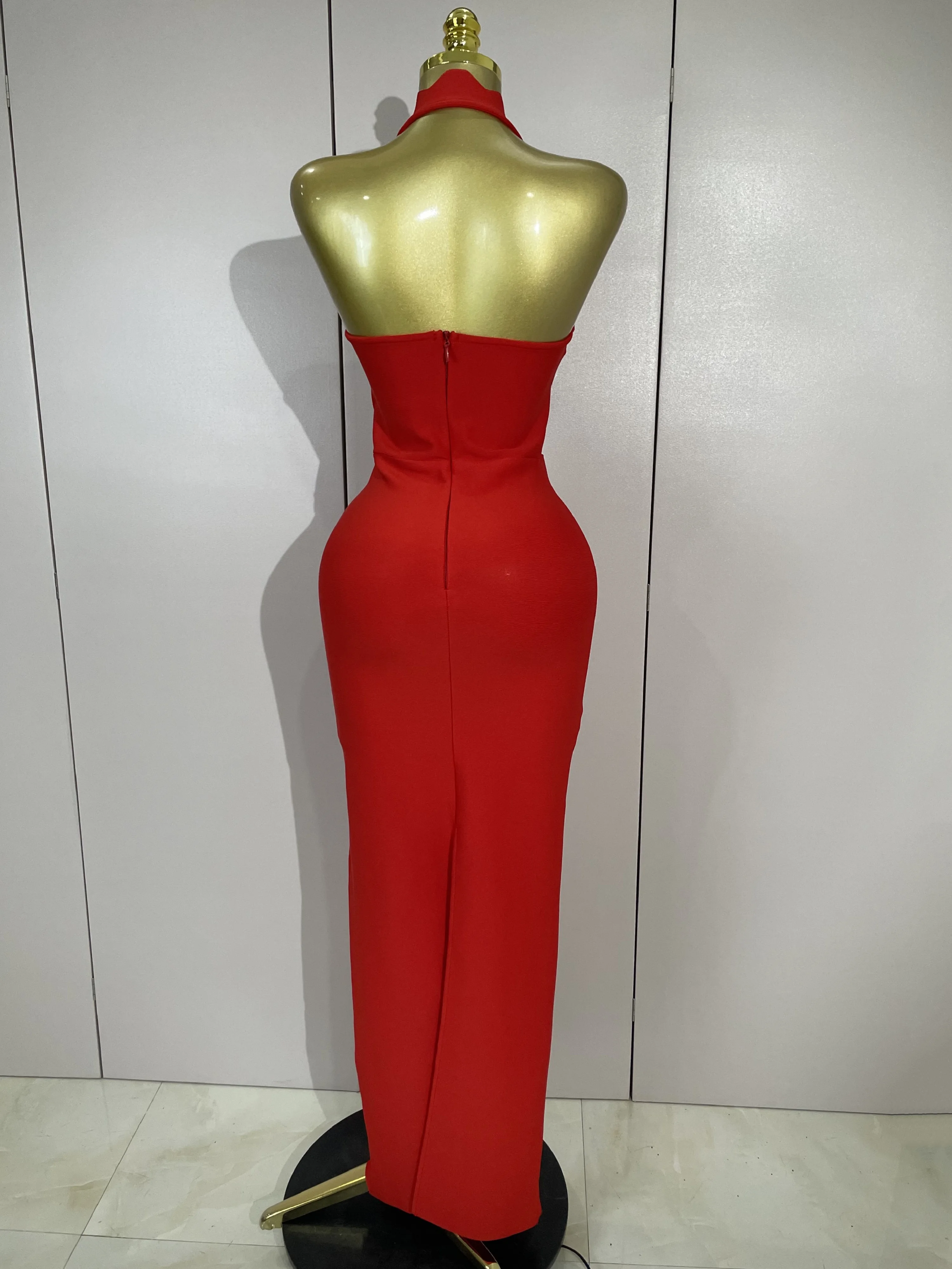 Sexy Halter Neck Heart Shaped Bust Cut Out Backless Split Bandage Long Dress Evening Party Celebrity Birthday Photo Shoot Outfit