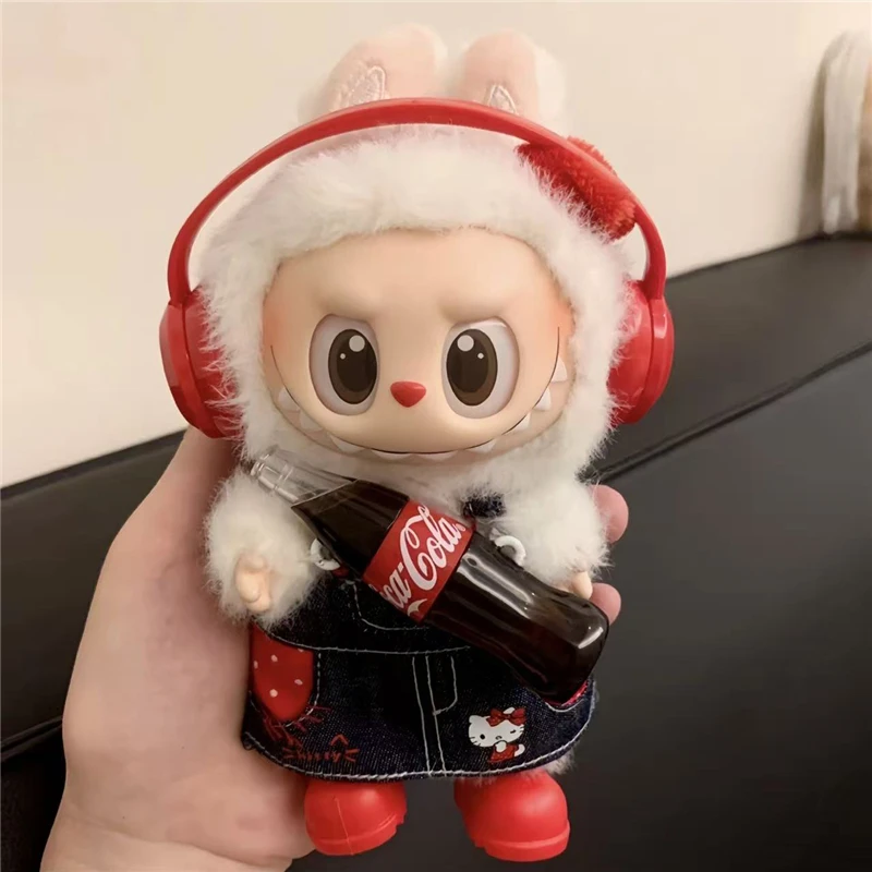 15 17cm For Labubu Doll Polka Dot Strap Dress Skirt Clothing Kawaii Hellokitty Cowboy Strap Pants Straight Leggings Clothes Ropa