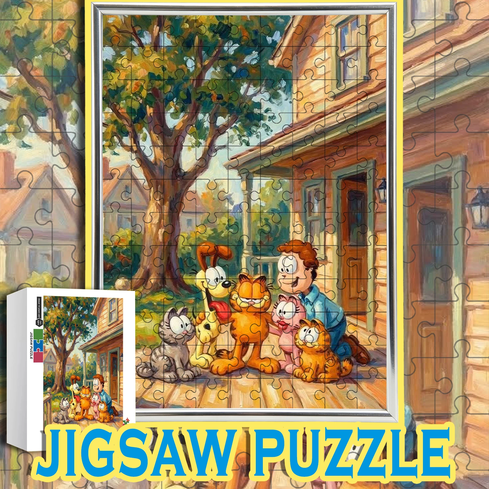 

Garfield Family Warm Yard Oil Painting Wooden Jigsaw Puzzle 108/200/300/500/1000pcs Color Box