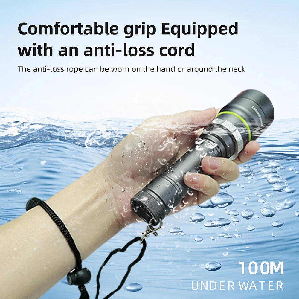 High Power 2000lm Diving Flashlight Underwater Professional Diving Flashlight 100m Depth Scuba Diving Flashlight Underwater Led