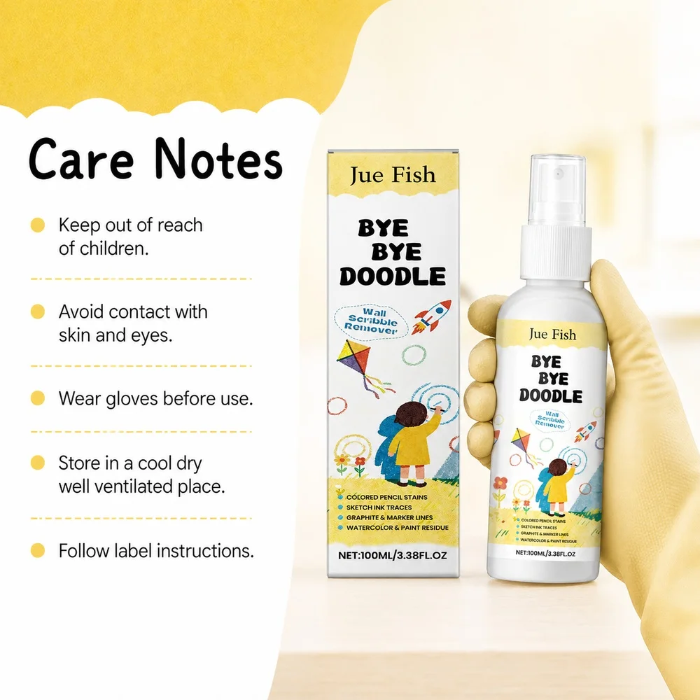 Jue Fish Wall Scribble Remover Spray 100ml for Crayon Pencil Marker Stains on Painted Walls Household Surface Cleaning for Homes