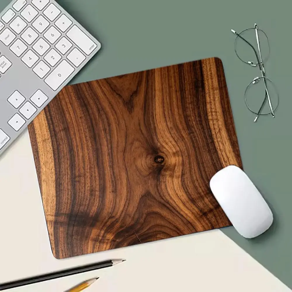 Natural Walnut Wood Grain Small Mouse Pad Non-Slip Rubber Wooden Texture Desktop Mouse Mat Office Laptop Mousepad 22x18/25x29cm