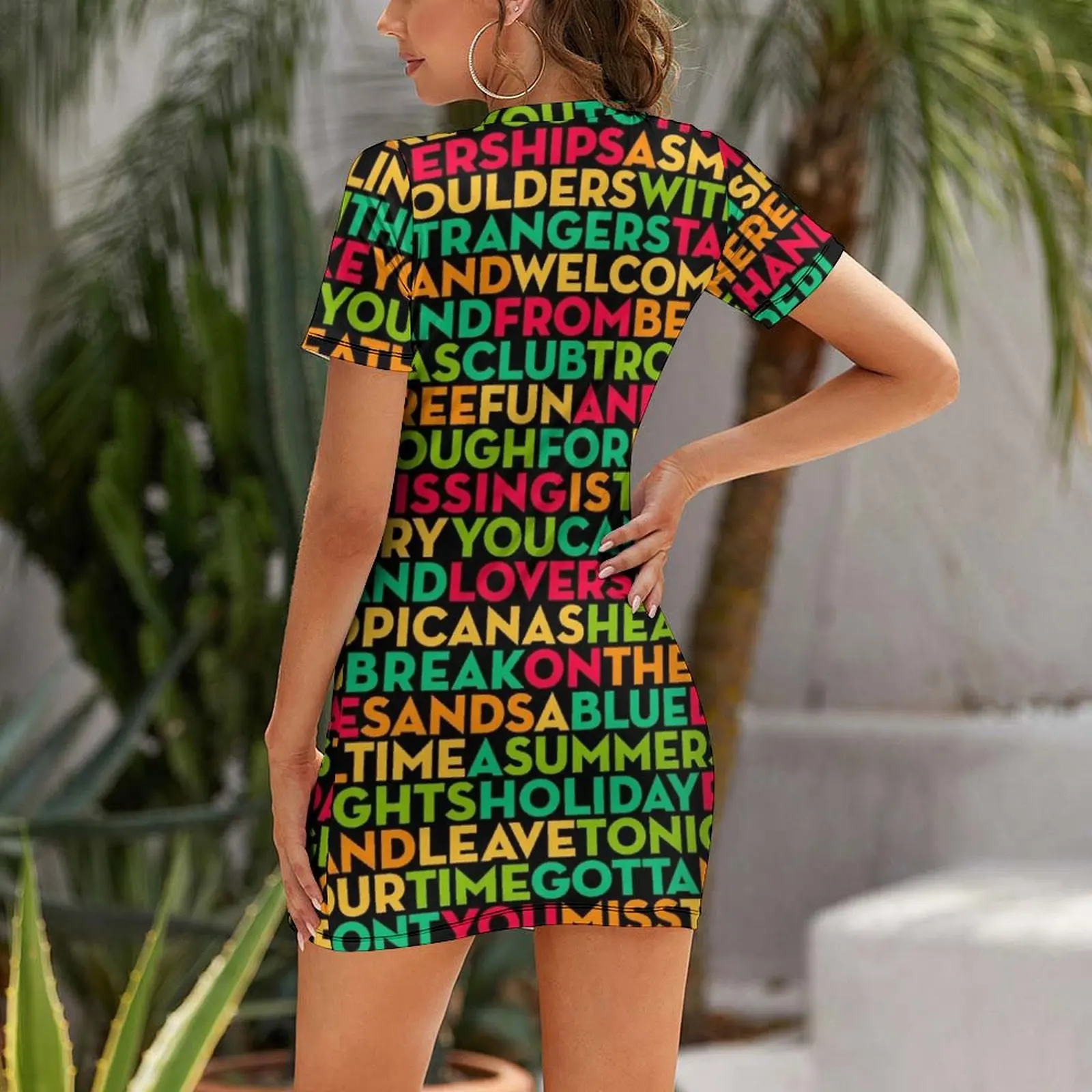 Club Tropicana - Wham! (lyrics) v.5 Short Sleeved Dress Dress for girls dress