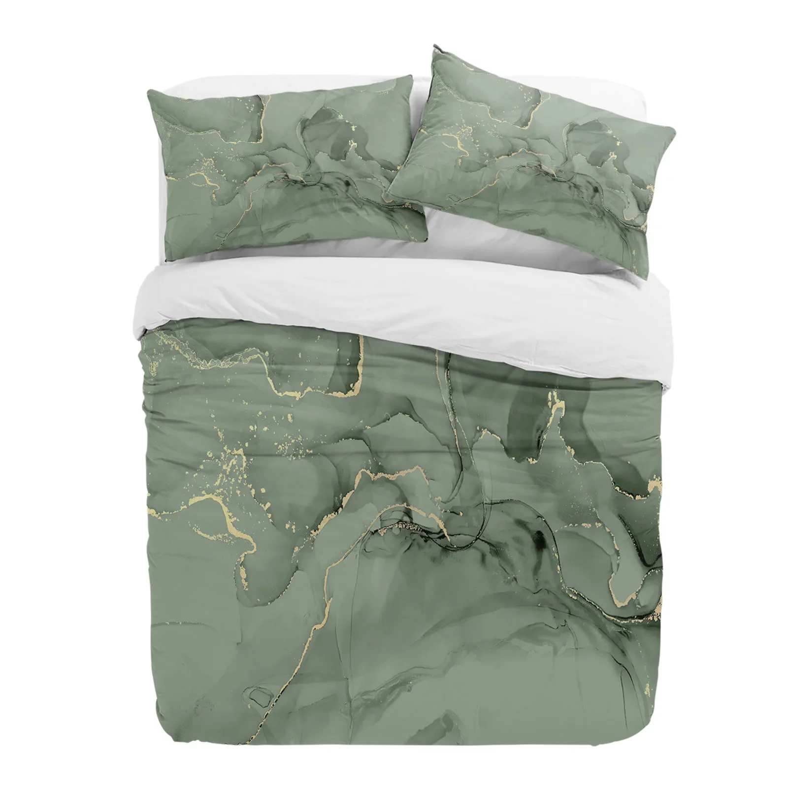 

Grass Green Marble 3pcs Bedding Set For Double Bed Home Textile Duvet Cover Quilt Cover Pillowcase
