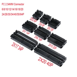 IDC 소켓 커넥터 1.27 이중 행 암 헤더, FC 2.54mm 피치, 6P, 8, 10, 12, 14, 16, 18, 20, 24, 26, 30, 34/40 핀, 10 개 와이어 mm