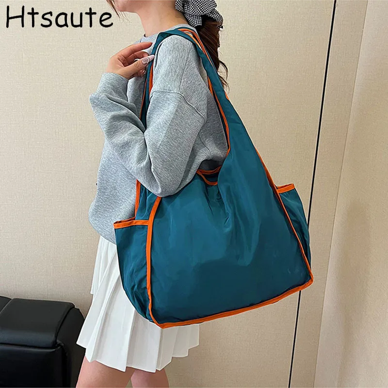 Fashion Patchwork Tote Decorated Foldable Handbags for Women Colorful Travel Shopping Bag Fashionable Women's Tote