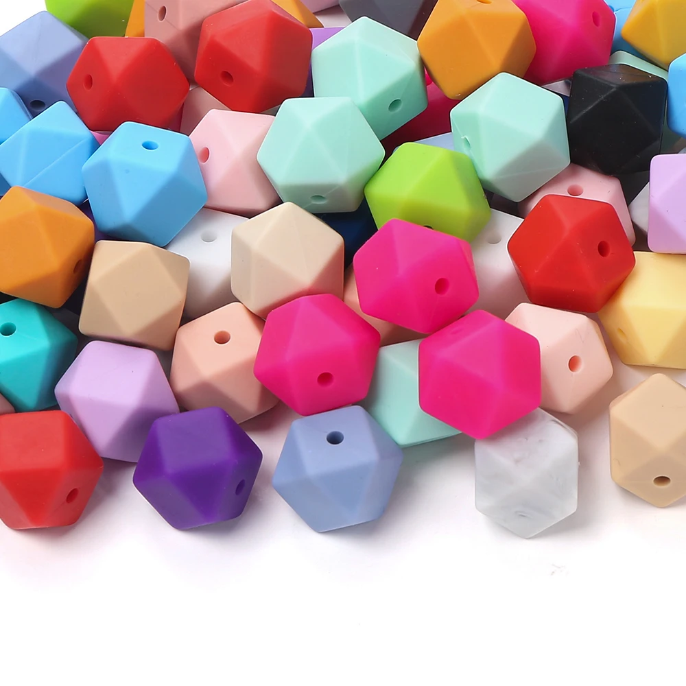 10Pcs 14mm Multicolor Octagonal Silicone Focal Beads Food Grade For Baby Nursing Teething Toys Pacifier Chain Accessories