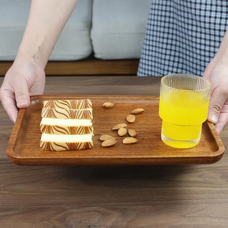 Japanese Style Ebony Dessert Tray, Cake Rack, Household Solid Wood Tableware, Tea Tray, Home Hotel Snacks, Bread Tray, Meals