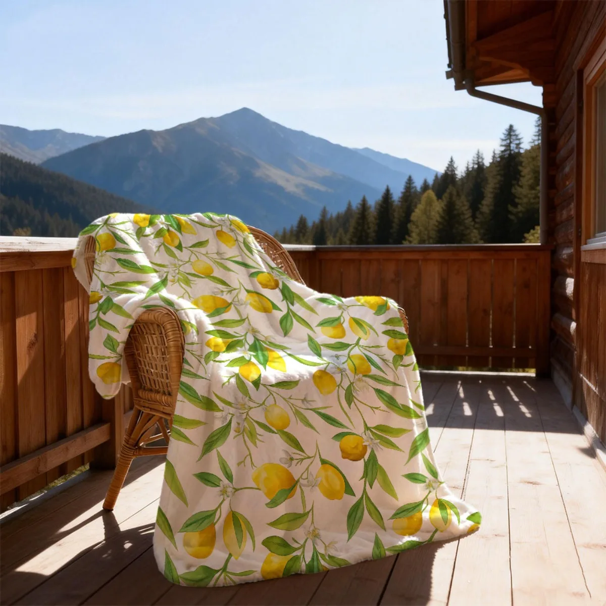 1pc Glam Style Reversible Polyester Throw Blanket with Green Lemon Pattern All Seasons Soft Warm Digital Print Nap Blanket for H