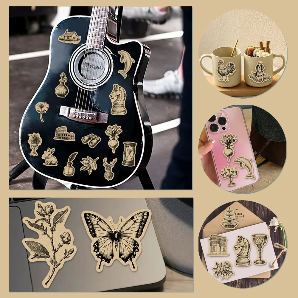 50PCS Retro Kraft Paper Scrap Book Graffiti Notebook DIY Luggage Motorcycle Skateboard Cartoon Graffiti Exquisite Stickers