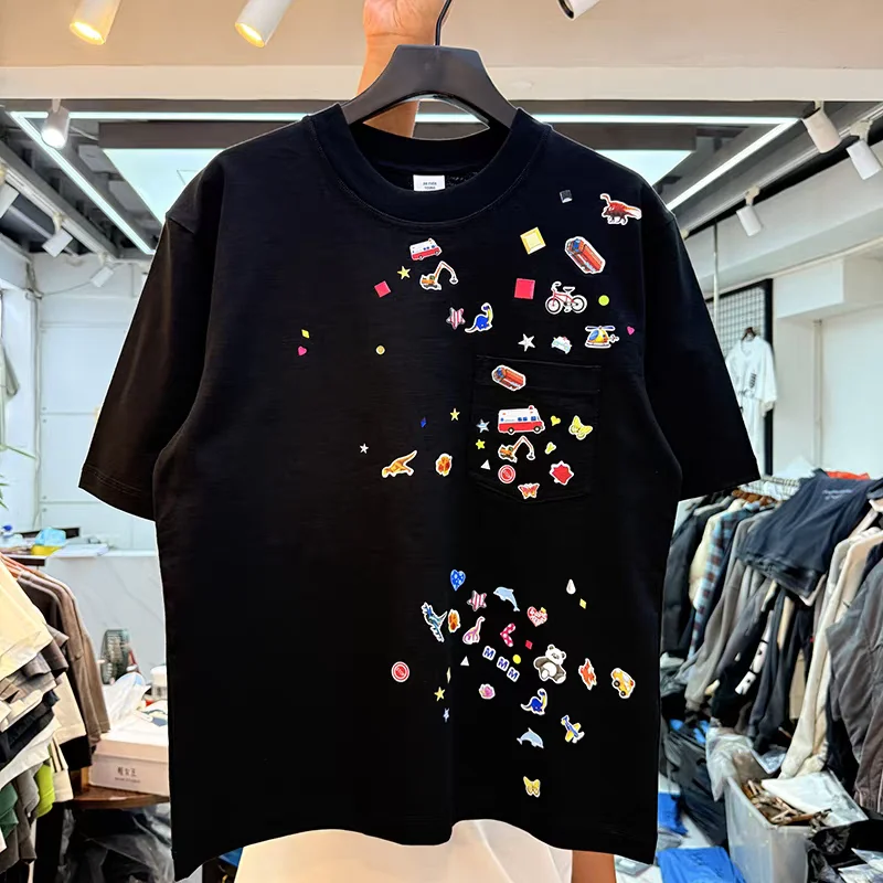 Cartoon Sticker Printing T Shirt Men Women High Quality Summer Style T-shirt Top Tees