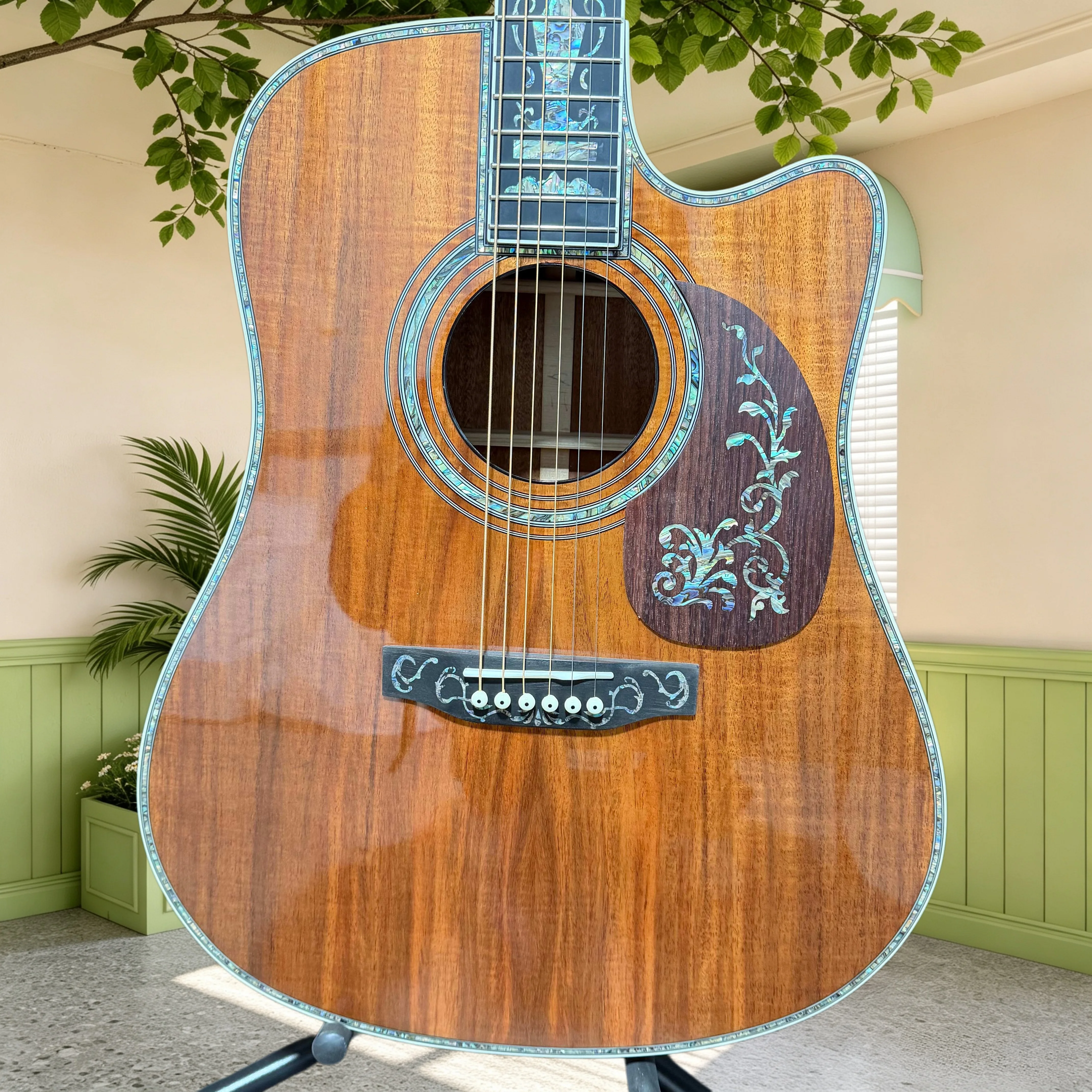 D-45 Koa Wood Dreadnought Cutaway Acoustic Guitar Abalone Tree‑Of‑Life Inlay Collector‑Grade Advanced Folk Guitar Free Shipping