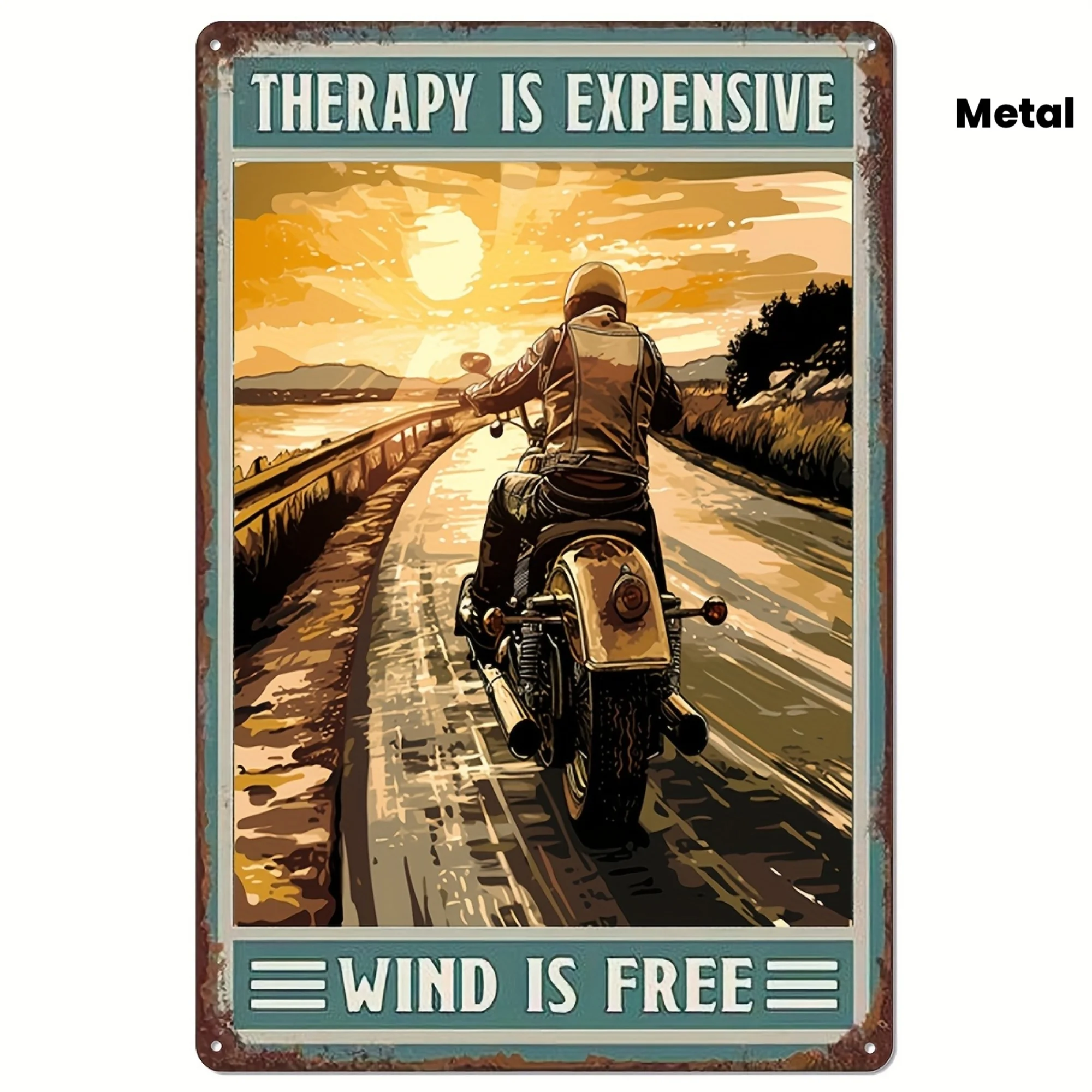 Vintage Motorcycle Metal Wall Sign, Rustic Tin Art for Garage Man Cave Bar Decor, Rider Gift