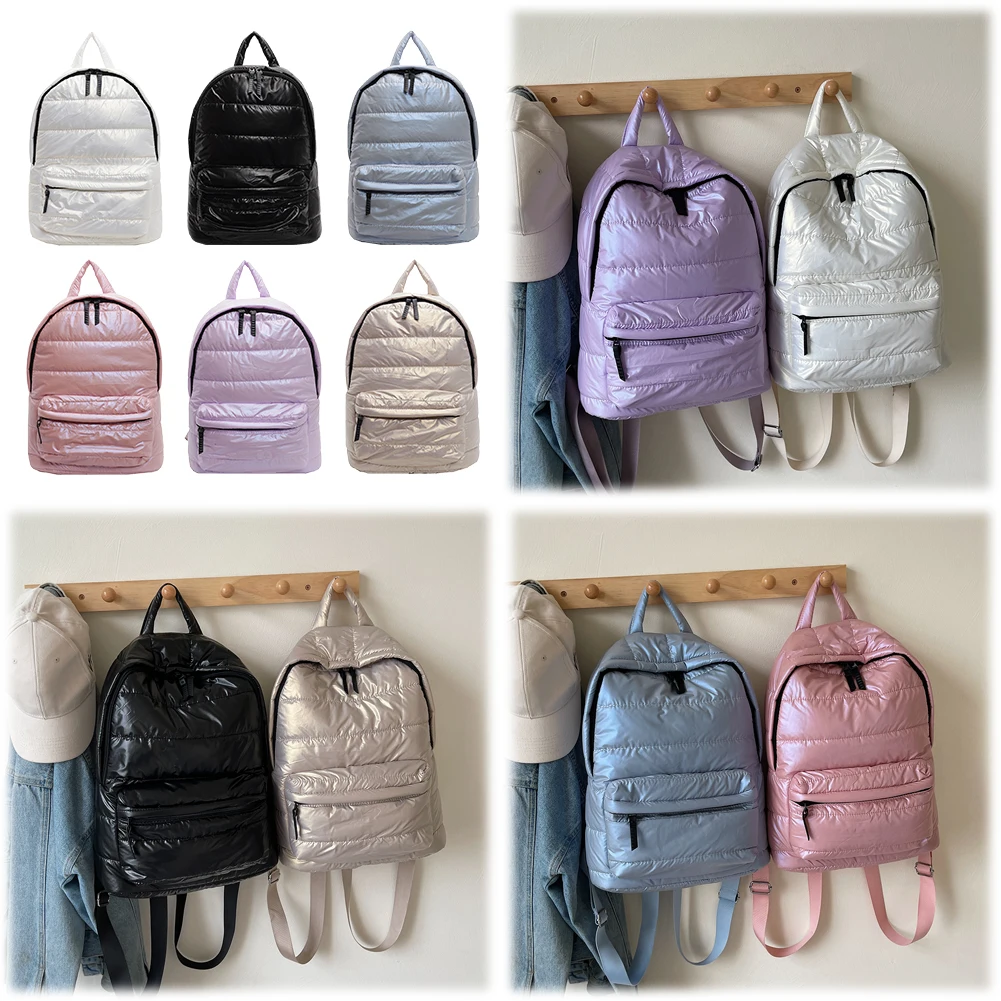 Zaino imbottito per donne e ragazze Borsa da scuola carina per adolescenti Borse per libri Zaino imbottito in cotone Borsa da viaggio gonfia Zaino multitasche