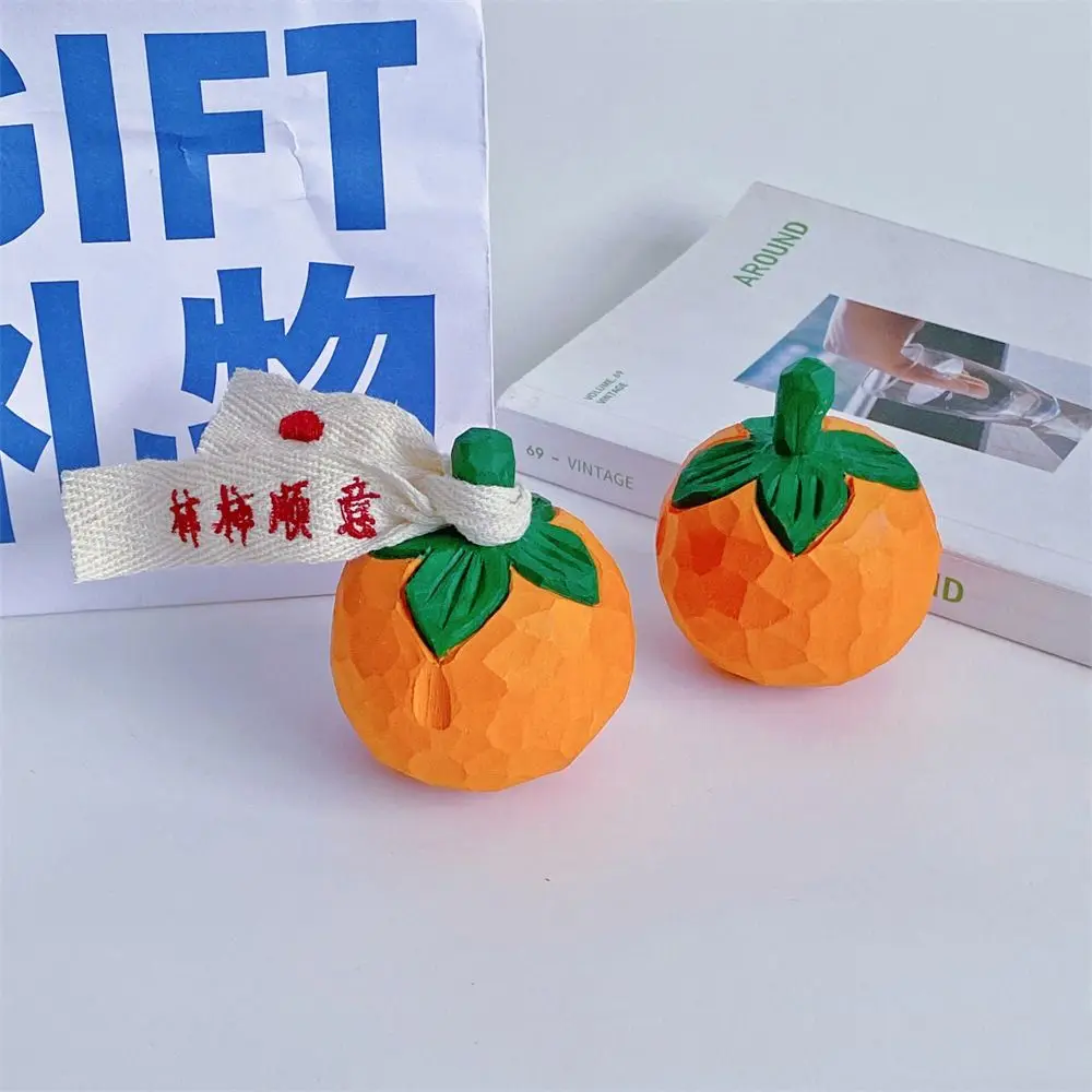 Toy Woodcarving Persimmon Wooden Miniature Handmade Crafts Persimmon Ornaments Cute 6.5CM Fruit Statues Home Decoration