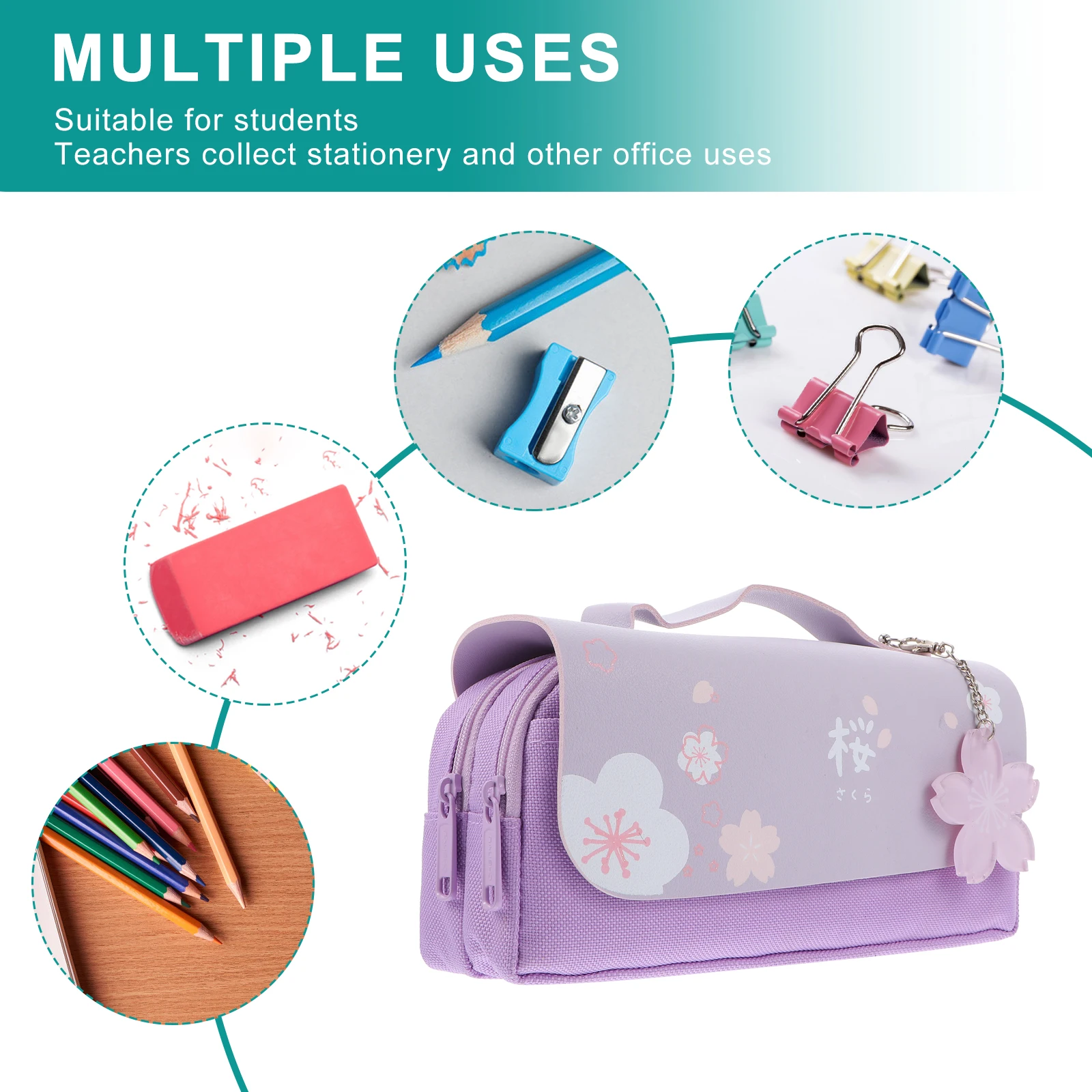 

1pc Double Layer Pencil Case Double Zipper Large Capacity Portable Stationery Bag for Students School Pink Cover Pen