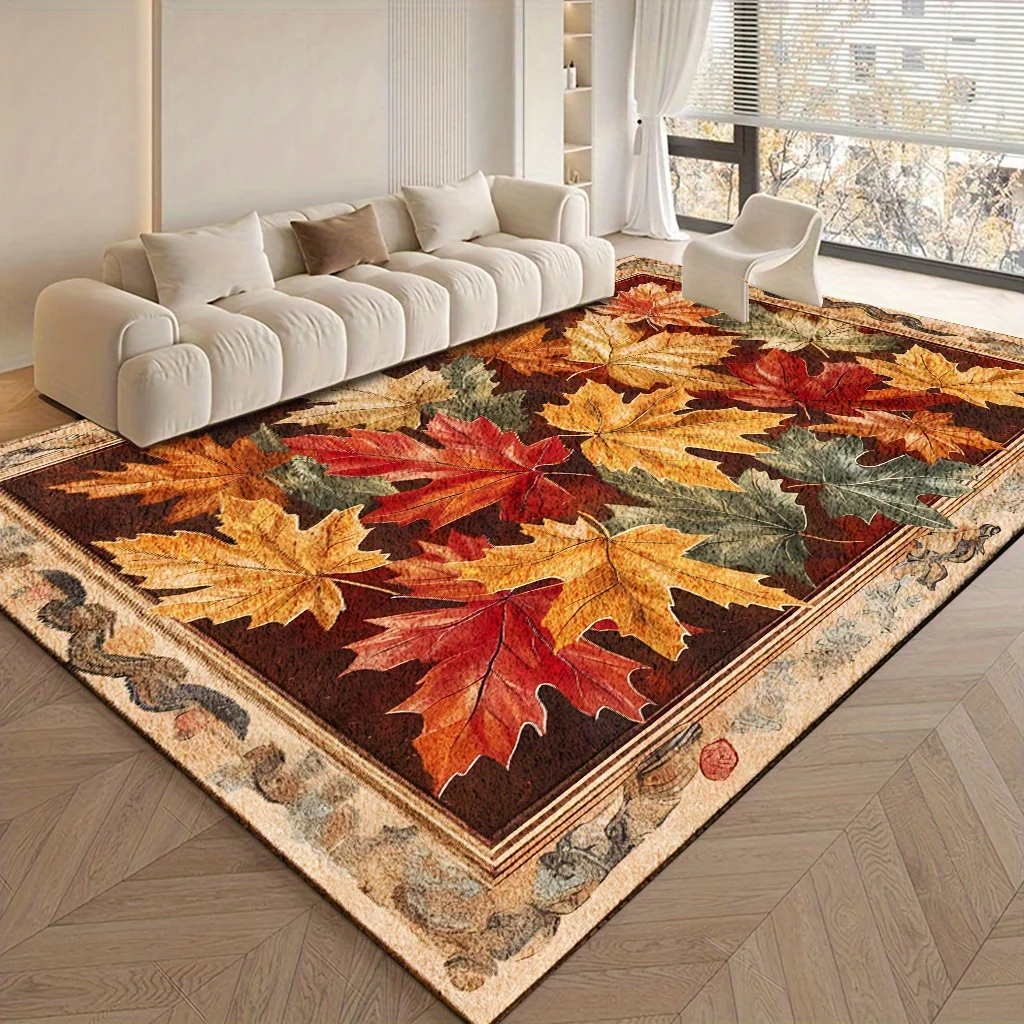 VIKAMA Autumn Maple Leaf Area Rug,Non‑Slip Mat,Fall Harvest Warm Color Print Carpet for Living Room Bedroom Indoor Home Decor