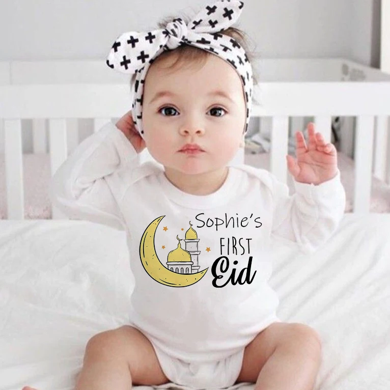 Personalised Eid Ramadan Baby Rompers Custom Infant Long Sleeve Jumpsuit Eid Boys Girls Clothes Islamic Muslim Holiday Outfits