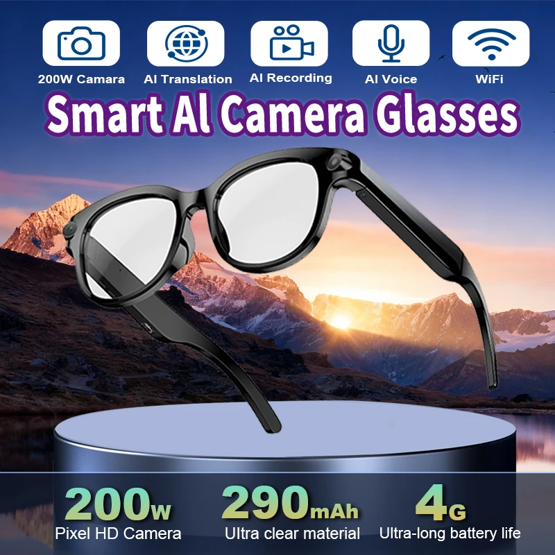 

2025 AI Smart Glasses 290Mah Battery 200W pixel Camera HD Photo Video Translation Music Voice Assistant Control Smart Glasses
