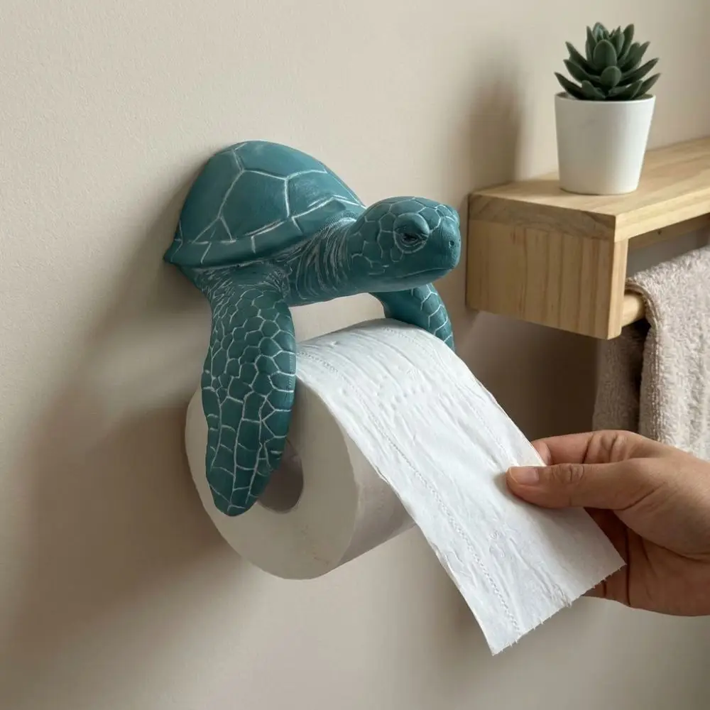 Shark Turtle Toilet Paper Holder 3D Printed Wall Mounted Paper Towel Stand Ocean Animal Coastal Style Tissue Roll Holder
