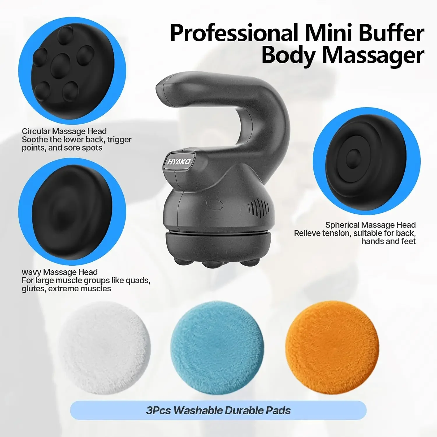 Handheld Professional Mini Orbital Buffer Relief Massager, Adjustable Multi-Speed Vibration Deep Tissue Body Chiropractic