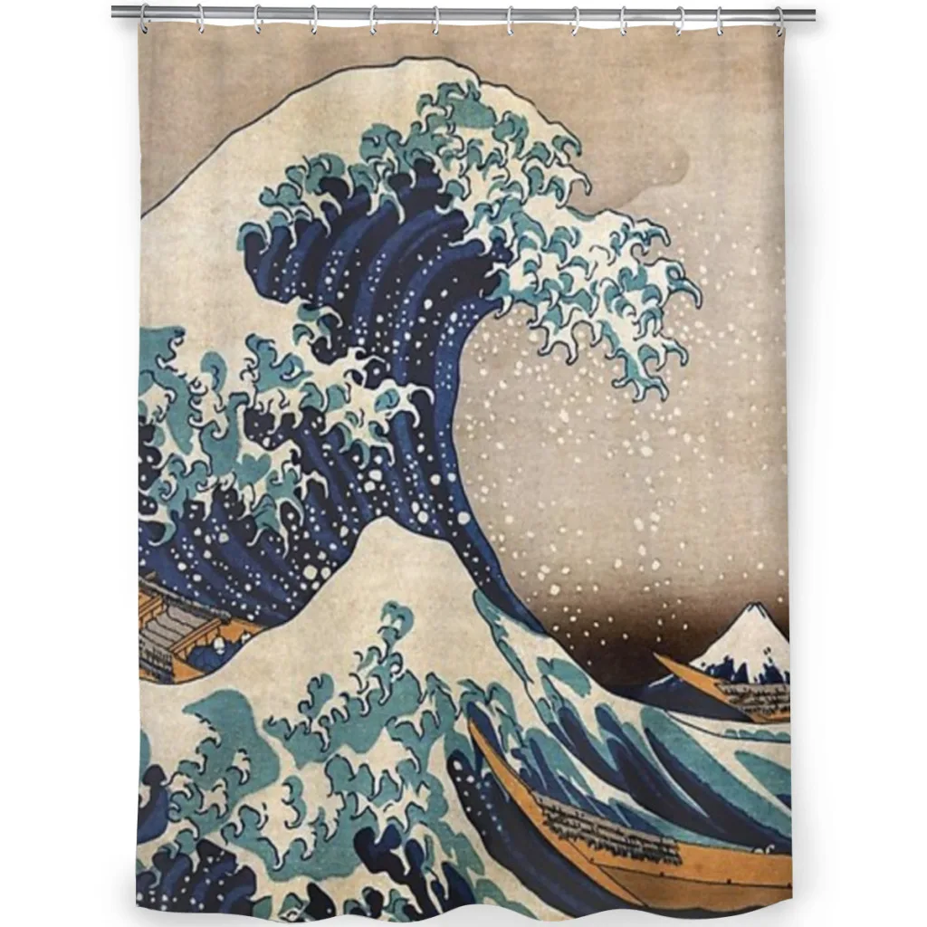 The Great Wave off Kanagawa Shower Curtain Landscape Bath Curtain With Hooks for Bathroom waterproof scenery