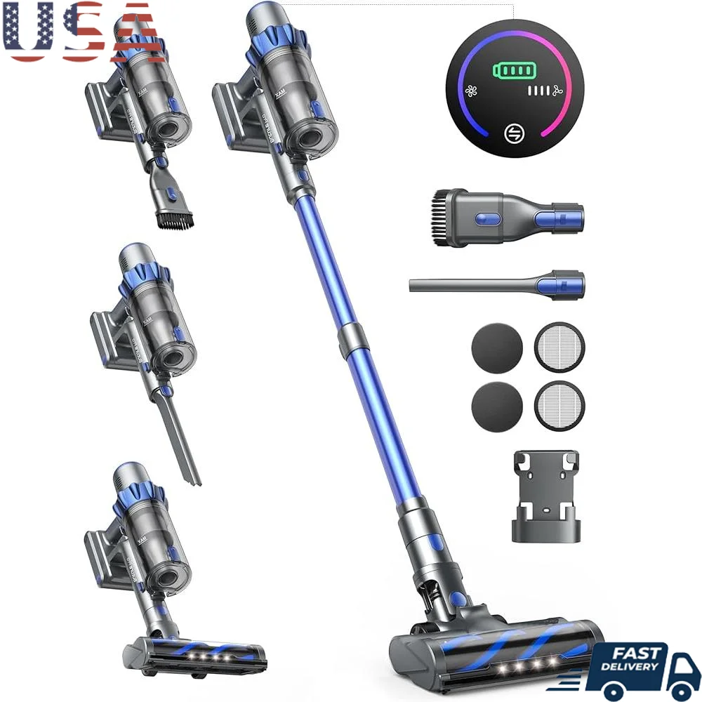

Cordless Vacuum Cleaner 450W 38KPa Smart Auto Mode LCD Display 55Min Runtime HEPA Filter Tangle Free Floor Brush Accessories
