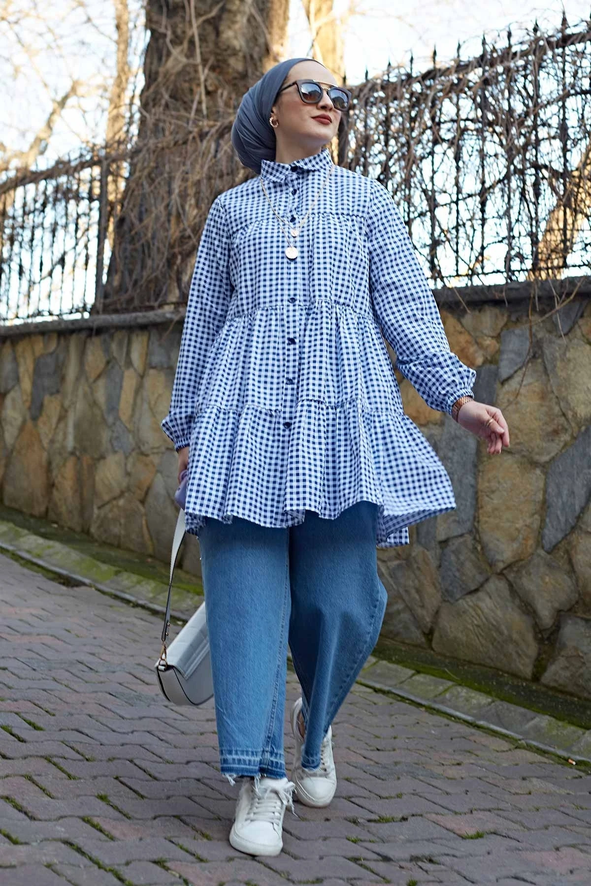Frilly Plaid Shirt SAG Navy Blue