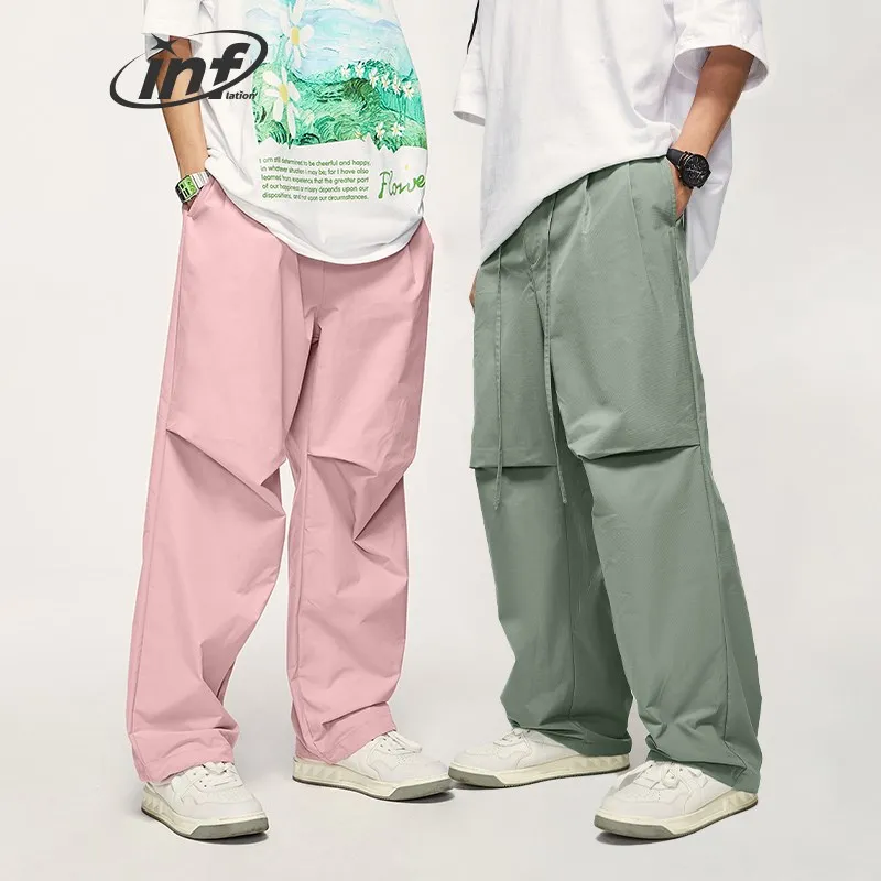 

Alt Basics Unisex High Waisted Parachute Pants Men Wide Leg Outdoor Cargo Trousers Pink Oversized Baggy Cargo Pants