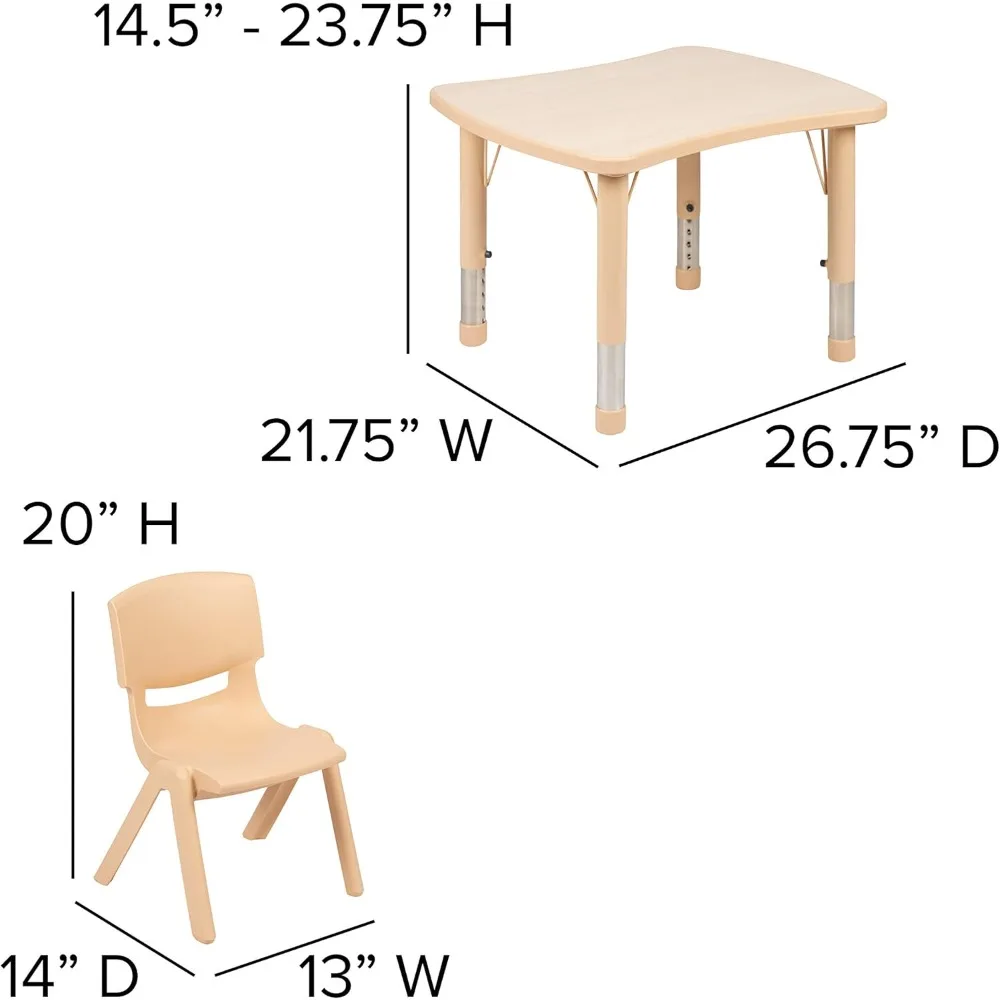 طاولة أنشطة بلاستيكية طبيعية مستطيلة من EMMA + OLIVER ومجموعة كرسيين، 21.875 وات × 26.625 لتر