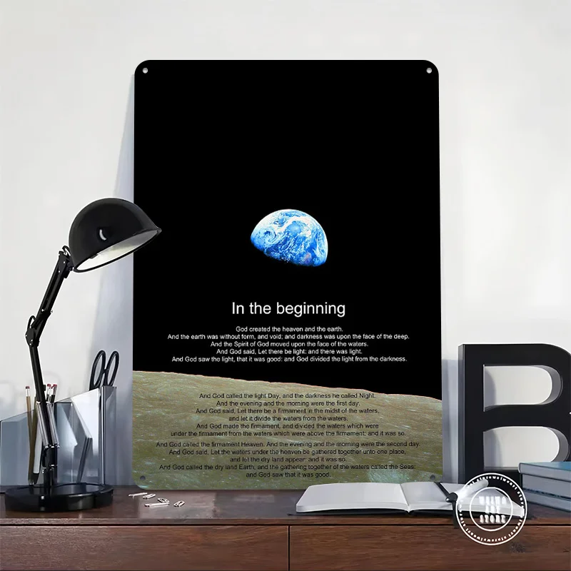Earthrise Genesis Wall Art Metal Sign Space Poster Garage Decorations Customized Tin Plaque for Man Cave Decor Retro Coffee Bar